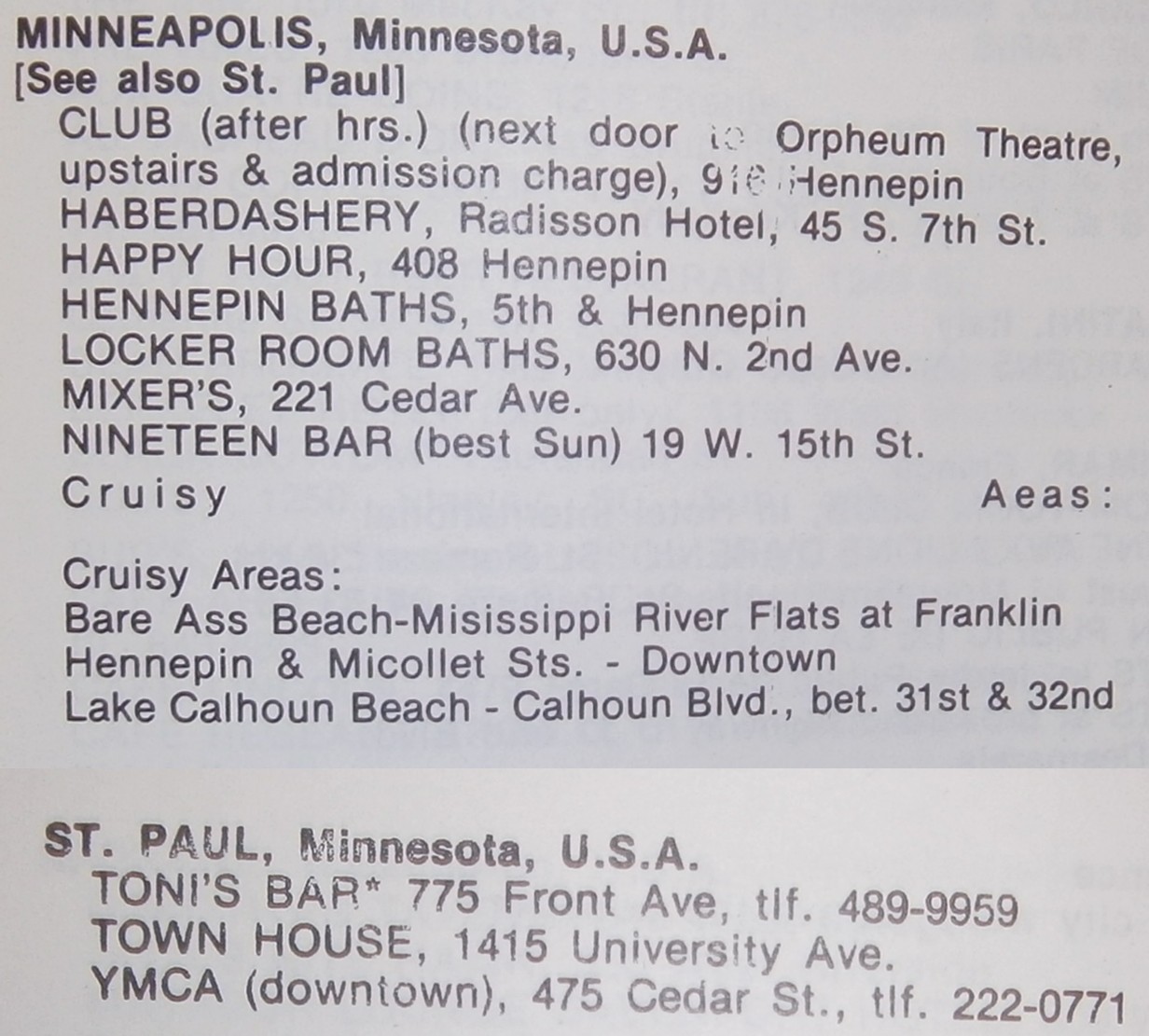 Minneapolis St Paul Gay Listings of 1974-1975
